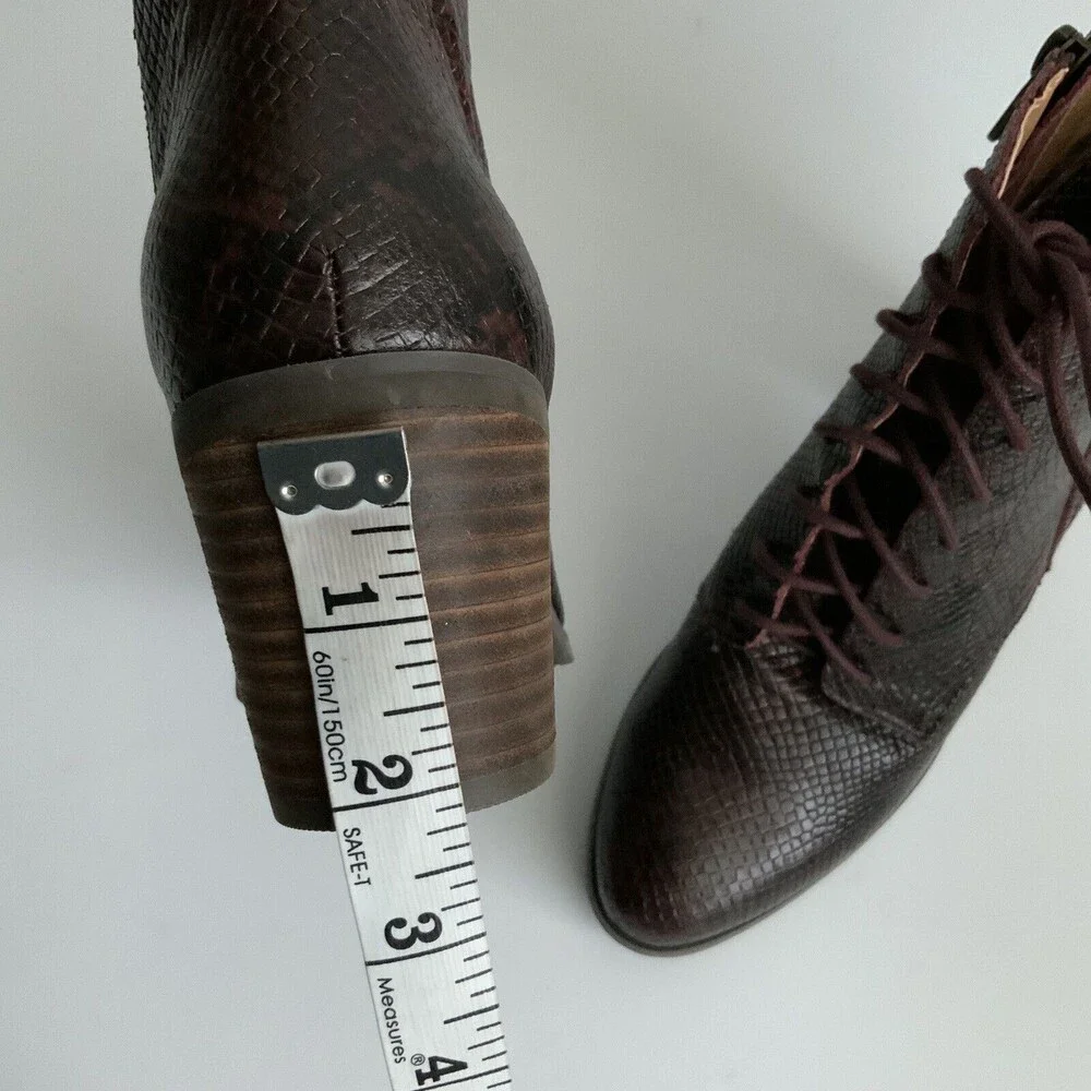 Lucky Brand Leather Persee Snake Print Lace Up Boots Burgundy 6.5